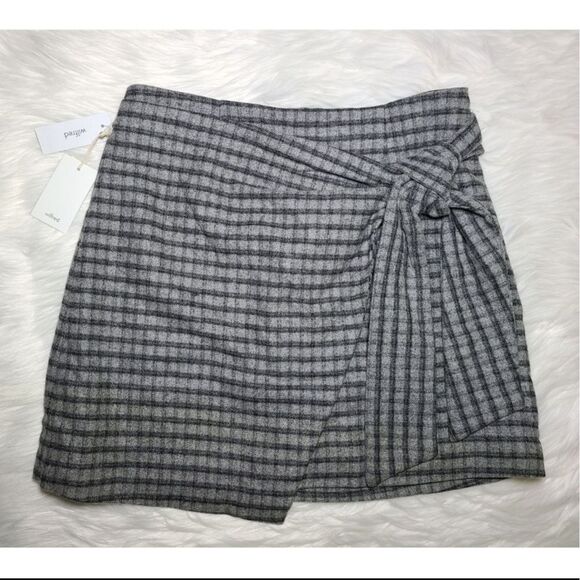NWTWilfred Grey Wool Cashmere Blend Plaid Bow Skirt, Size 6